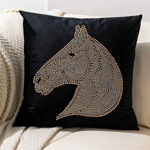 Black Horse Textured Throw Pillow Cover - Picture 1 of 6